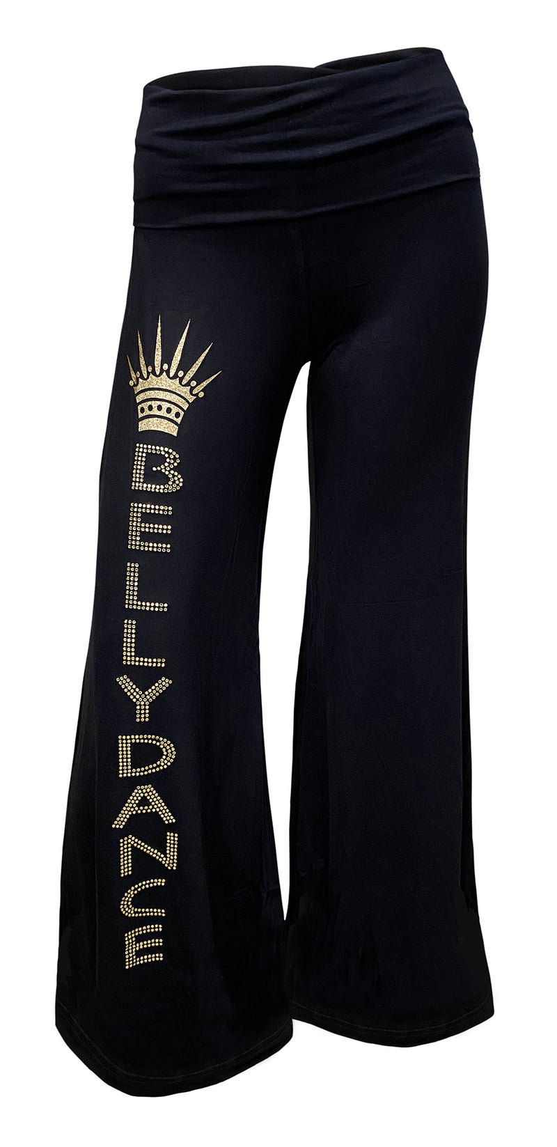 Dance wear Active wear full pant with rhinestone 'belly dance' trim in gold by Kaliopi Eleni