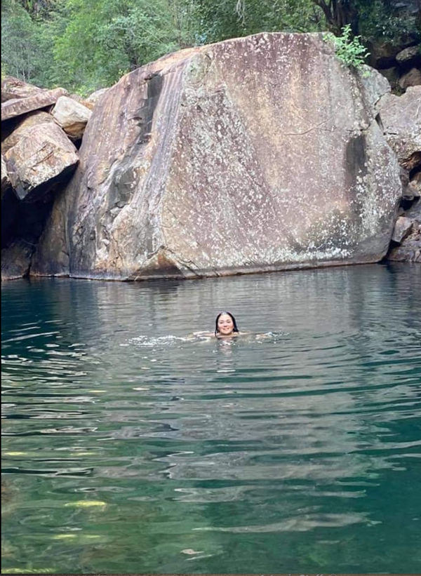 Day 9 Hum of the Earth Crackle of the Sky Tour A gorgeous swim under a delicate waterfall of fresh water springs seeping through rocks and ferns