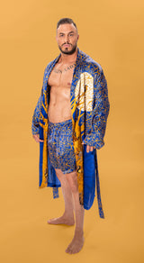 Boxer Gold Swirls on Cobalt Sky.