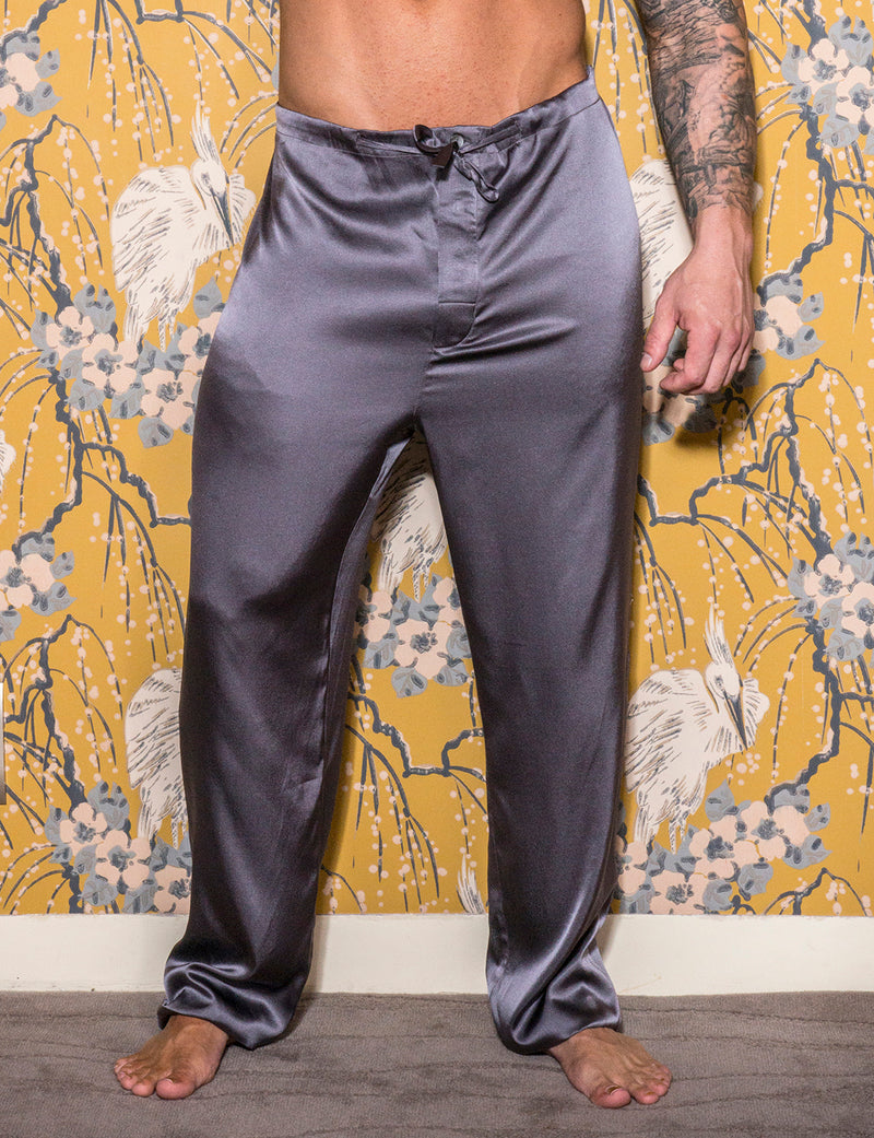 Mens Silk Pyjama Set in Black