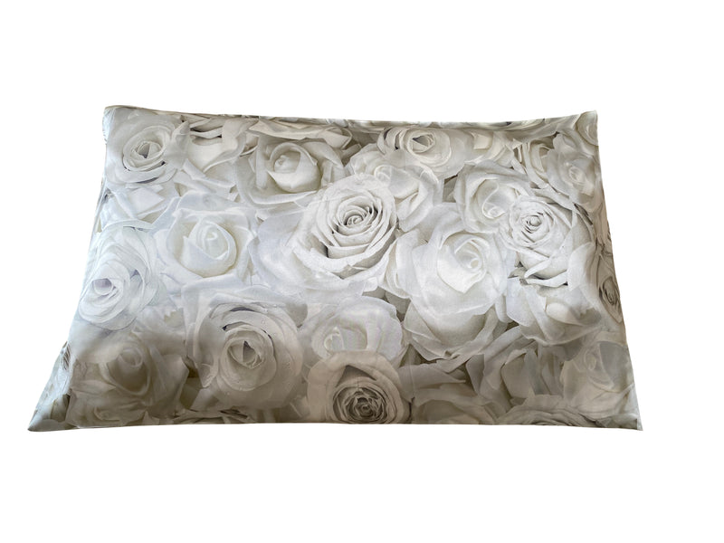 Silk Eye Mask and matching Pillowcase SET White Rose Print