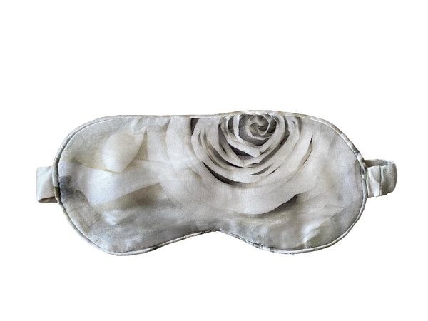 Silk Eye Mask and matching Pillowcase SET White Rose Print