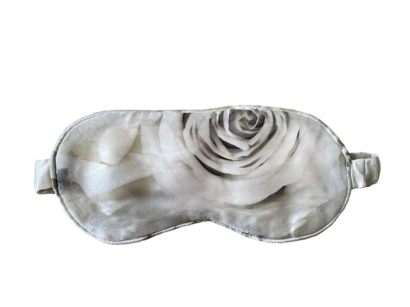 Silk Eye Mask and matching Pillowcase SET White Rose Print