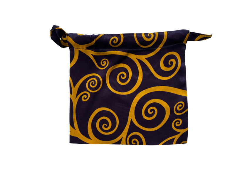 Silk Pouches Gold swirls on Aubergine