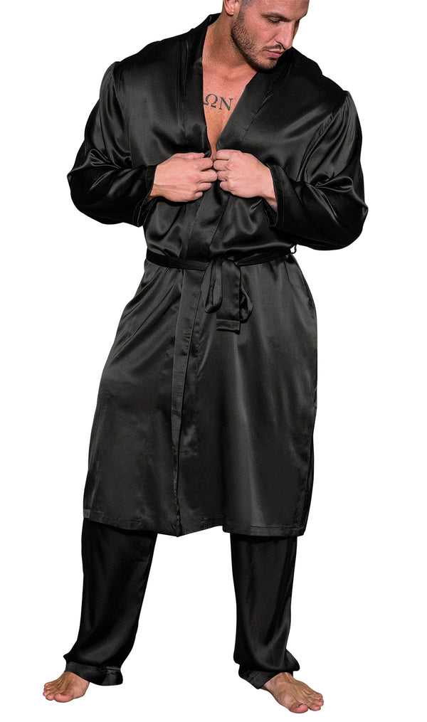 Mens Silk Robe in Black