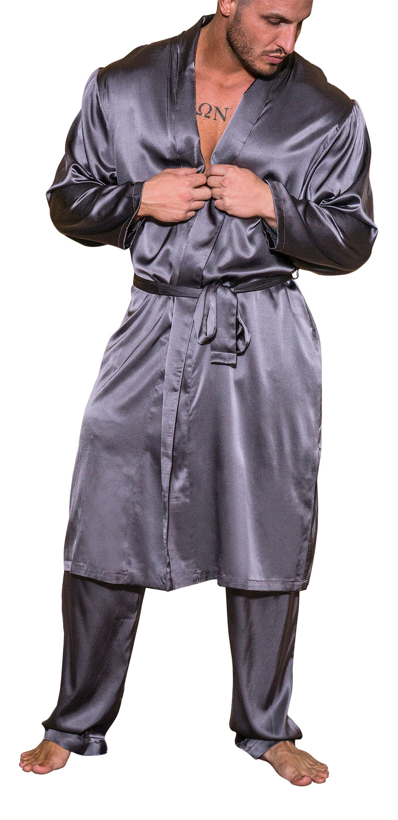 Mens Silk Robe Slate