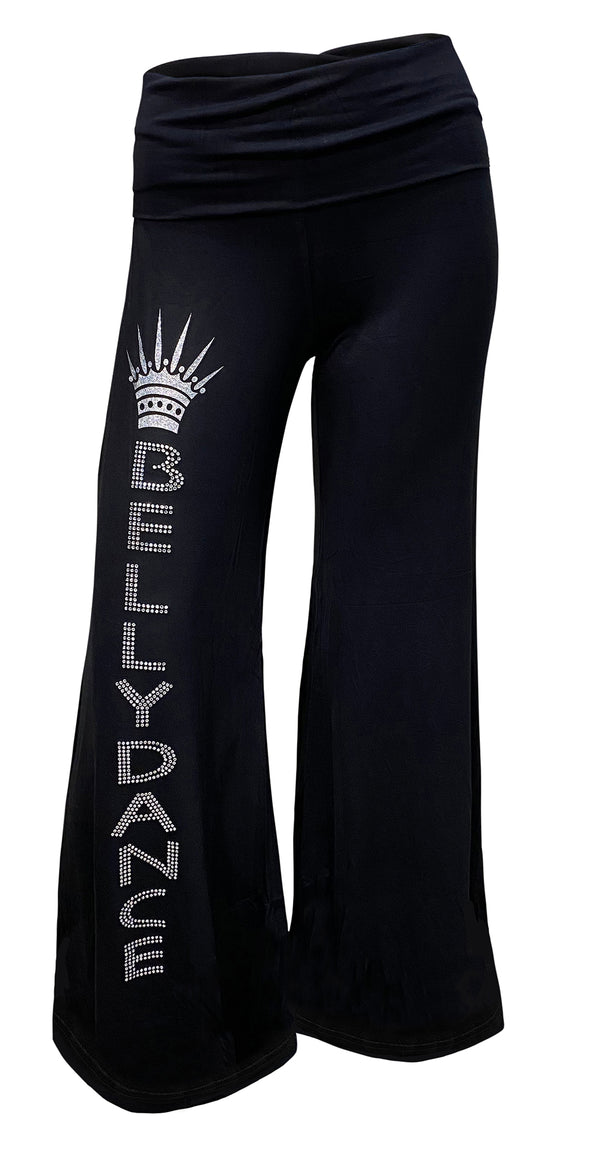 Dance wear Active wear full pant with rhinestone 'belly dance' trim in silver by Kaliopi Eleni