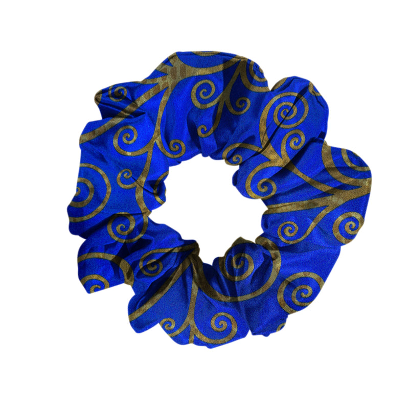 Silk Scrunchies Gold Swirls on Cobalt